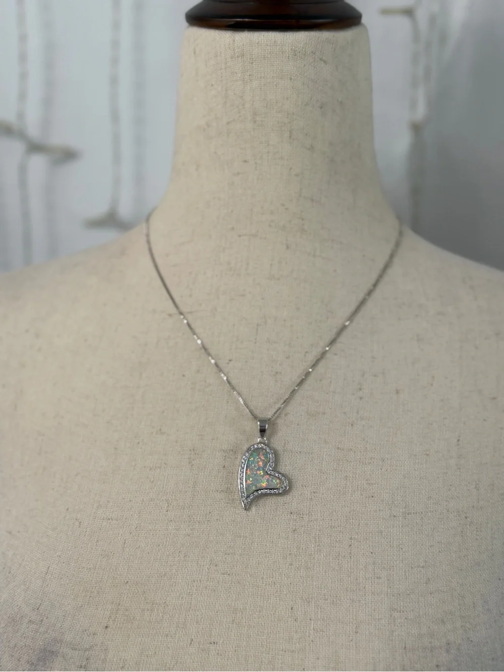 Sterling Silver Heart Opal Pendant Necklace - White Opal